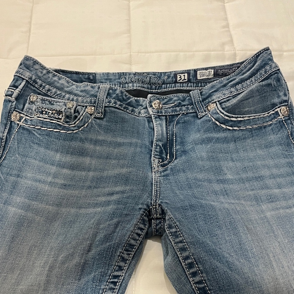 Miss Me Light Blue Easy Boot Cut Women's Jeans with Embellishments